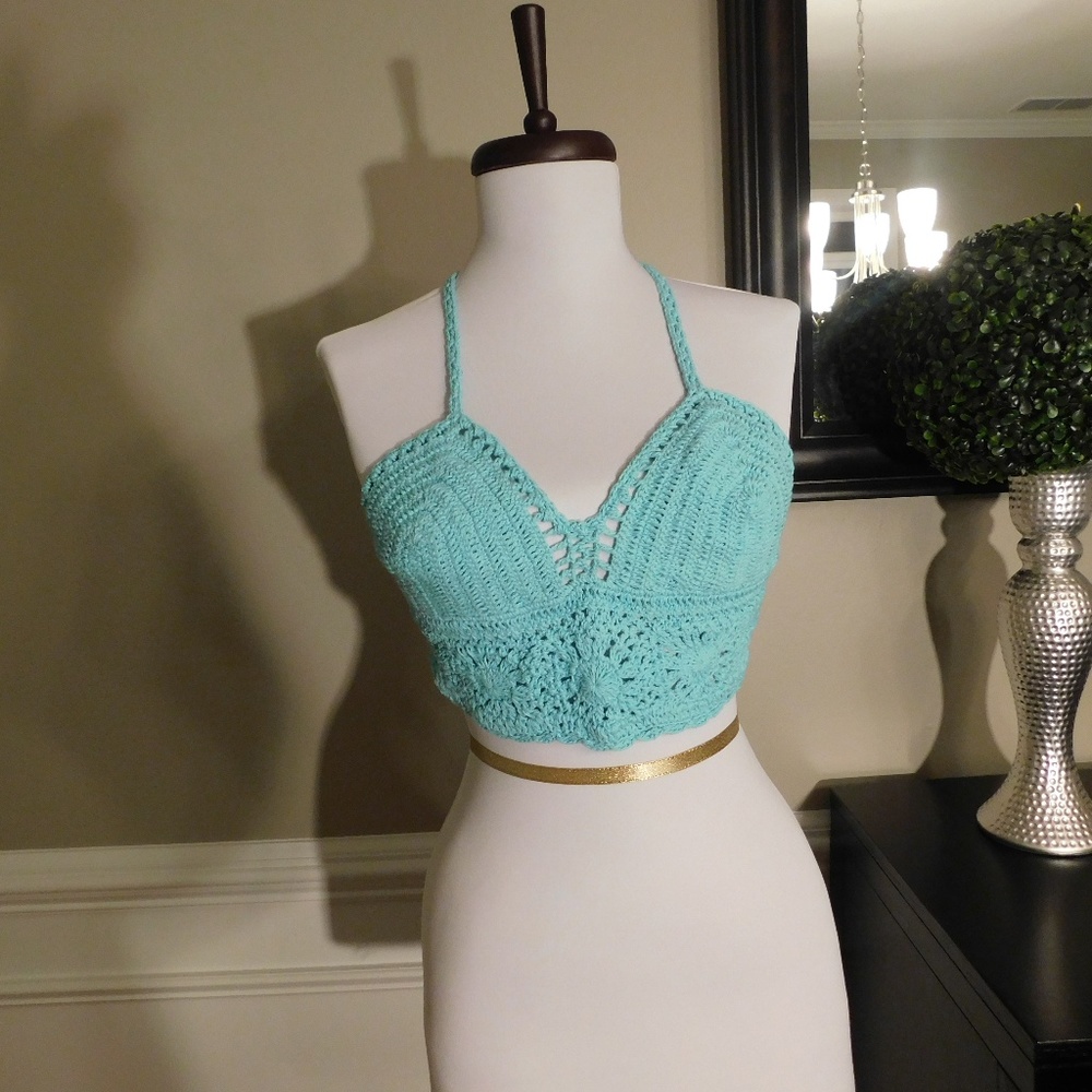 Aqua Hand Crochet Halter - One Size - BRAND NEW
